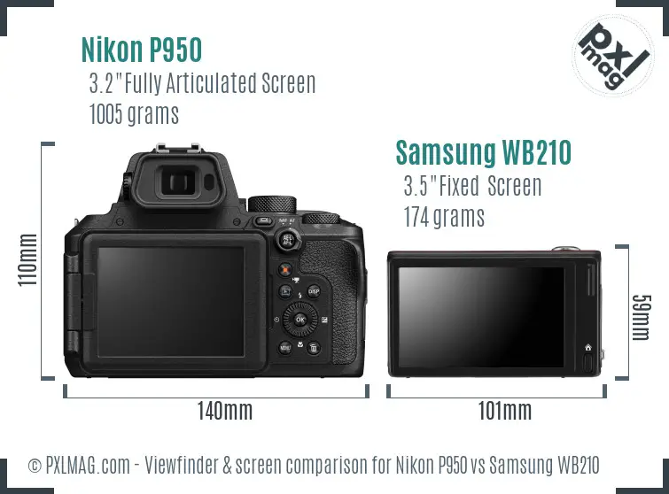 Nikon P950 vs Samsung WB210 Screen and Viewfinder comparison