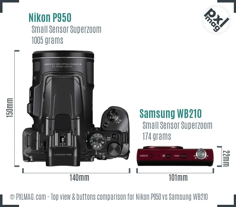 Nikon P950 vs Samsung WB210 top view buttons comparison