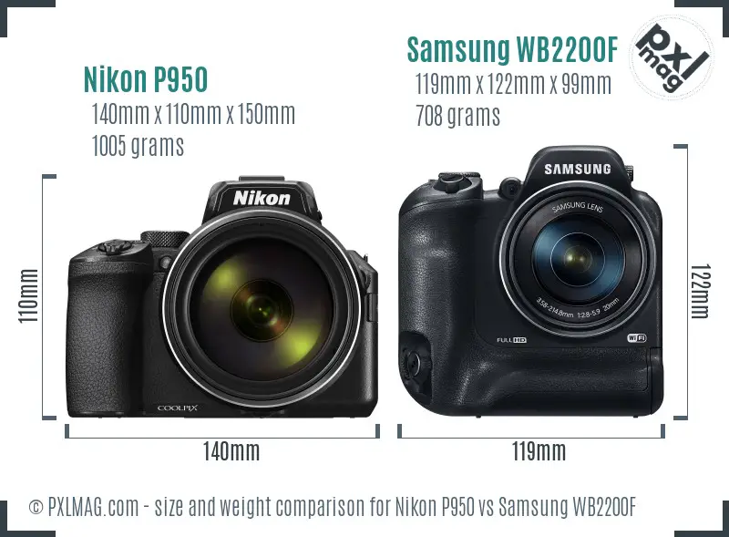 Nikon P950 vs Samsung WB2200F size comparison