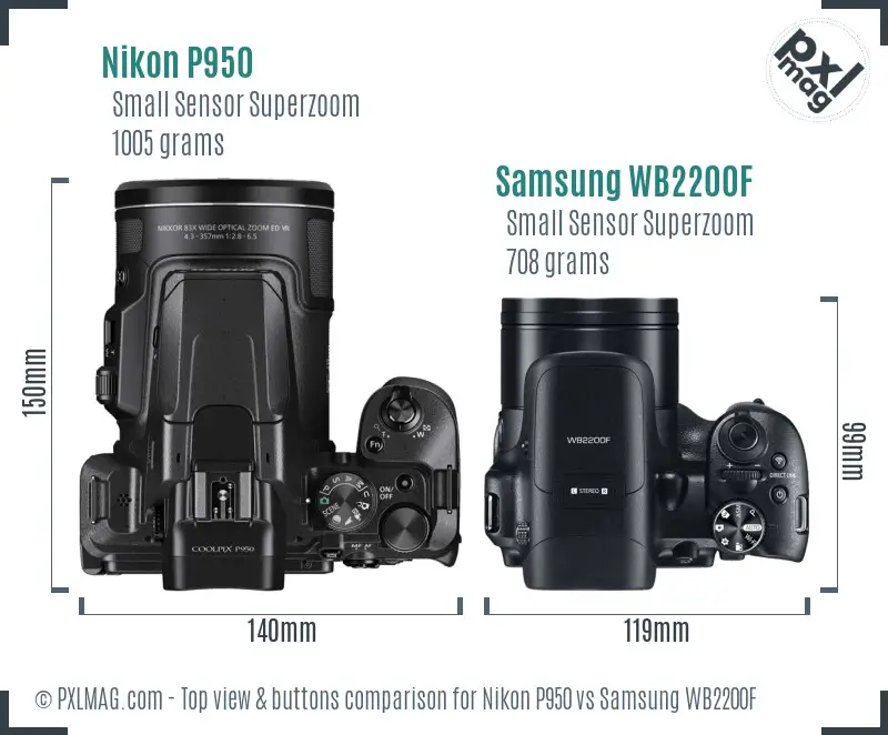 Nikon P950 vs Samsung WB2200F top view buttons comparison