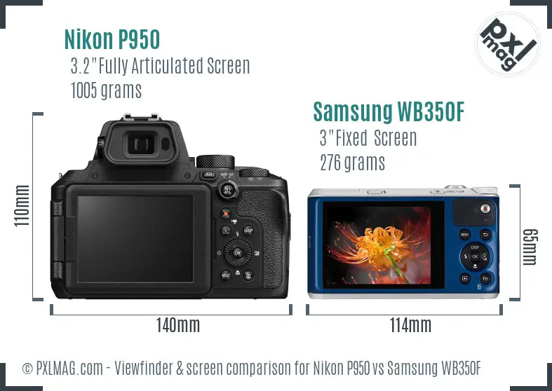 Nikon P950 vs Samsung WB350F Screen and Viewfinder comparison