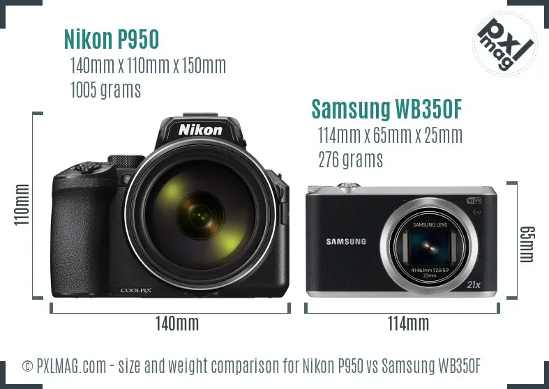 Nikon P950 vs Samsung WB350F size comparison