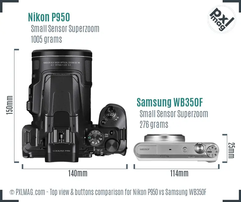Nikon P950 vs Samsung WB350F top view buttons comparison