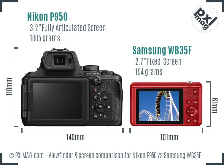 Nikon P950 vs Samsung WB35F Screen and Viewfinder comparison