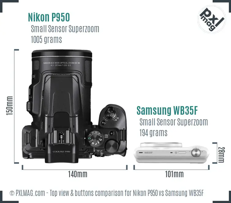 Nikon P950 vs Samsung WB35F top view buttons comparison