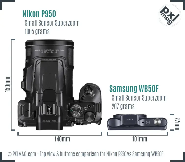 Nikon P950 vs Samsung WB50F top view buttons comparison