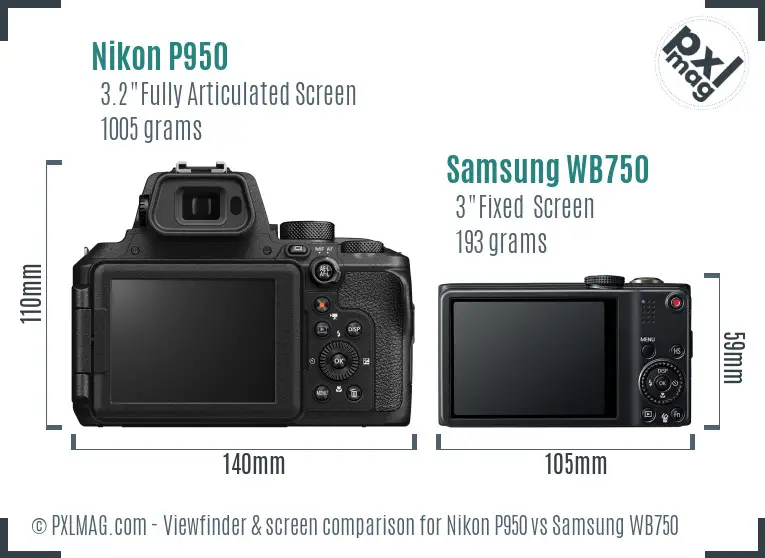 Nikon P950 vs Samsung WB750 Screen and Viewfinder comparison