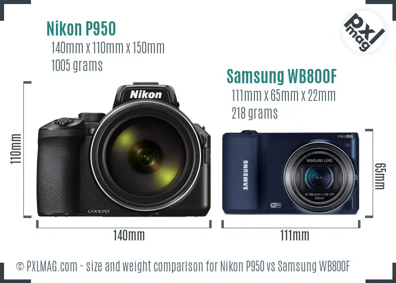 Nikon P950 vs Samsung WB800F size comparison