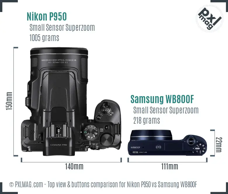 Nikon P950 vs Samsung WB800F top view buttons comparison