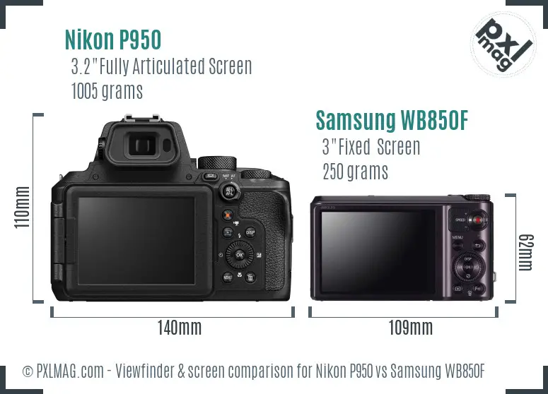 Nikon P950 vs Samsung WB850F Screen and Viewfinder comparison