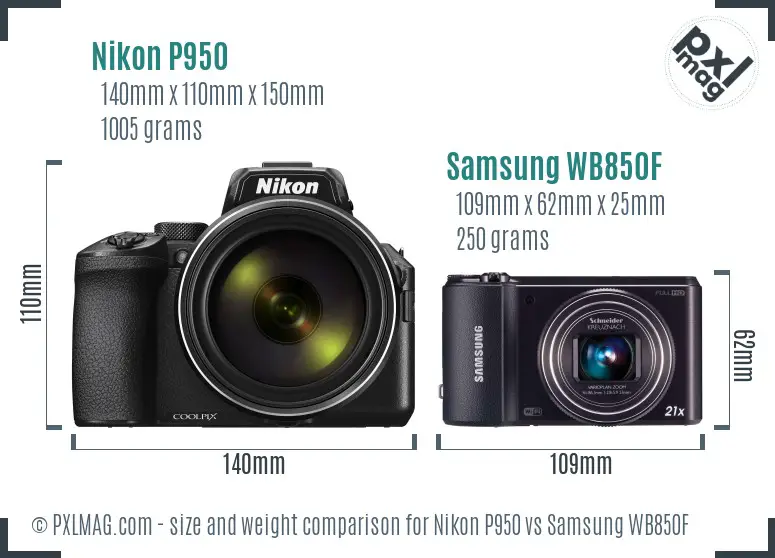 Nikon P950 vs Samsung WB850F size comparison