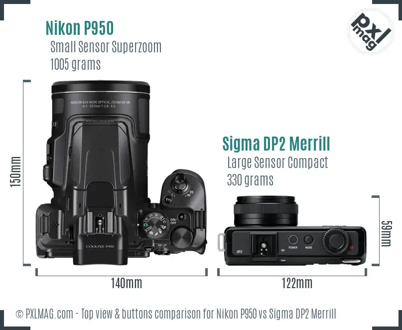Nikon P950 vs Sigma DP2 Merrill top view buttons comparison