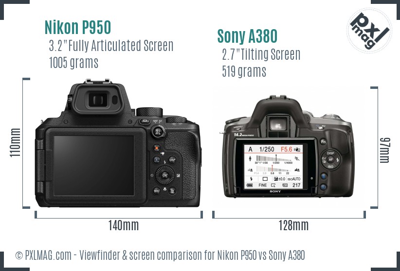 Nikon P950 vs Sony A380 Screen and Viewfinder comparison