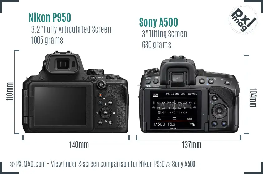 Nikon P950 vs Sony A500 Screen and Viewfinder comparison