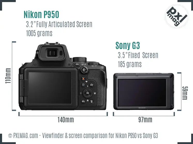 Nikon P950 vs Sony G3 Screen and Viewfinder comparison