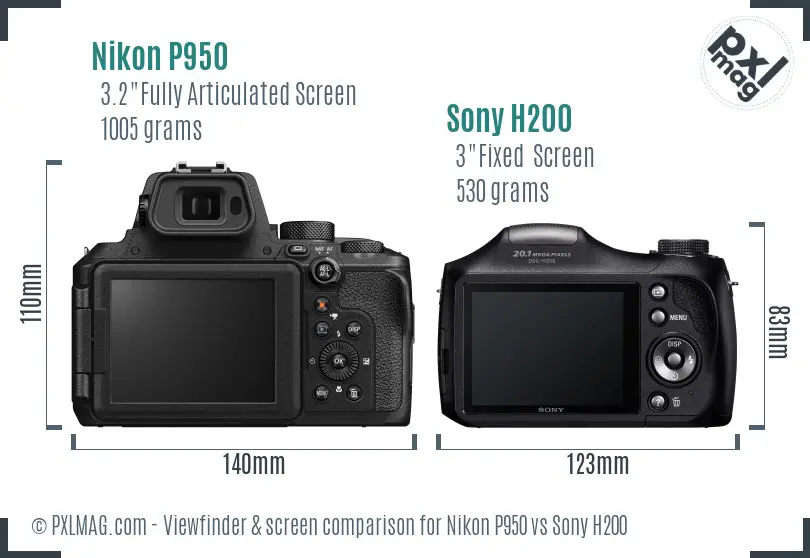 Nikon P950 vs Sony H200 Screen and Viewfinder comparison