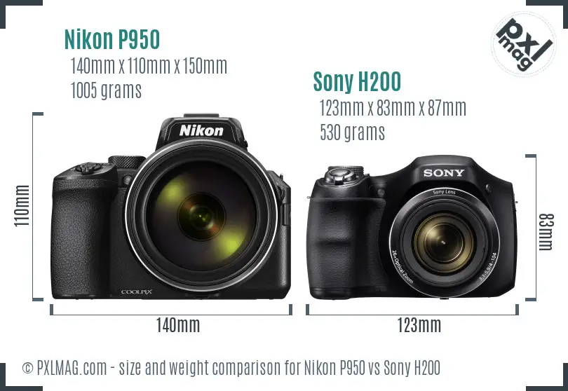Nikon P950 vs Sony H200 size comparison
