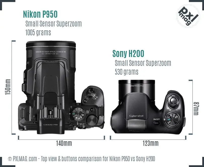 Nikon P950 vs Sony H200 top view buttons comparison