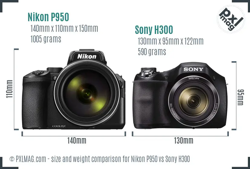 Nikon P950 vs Sony H300 size comparison