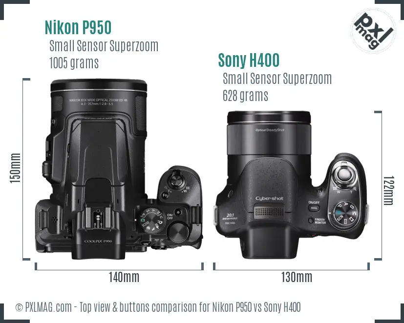 Nikon P950 vs Sony H400 top view buttons comparison