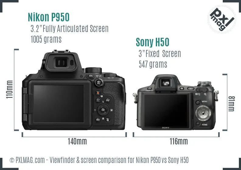 Nikon P950 vs Sony H50 Screen and Viewfinder comparison