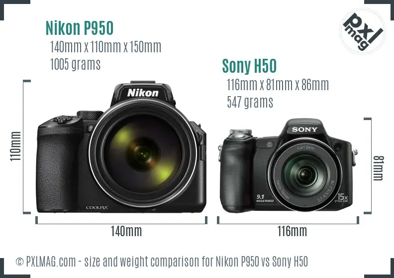 Nikon P950 vs Sony H50 size comparison