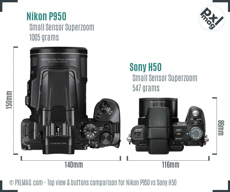 Nikon P950 vs Sony H50 top view buttons comparison