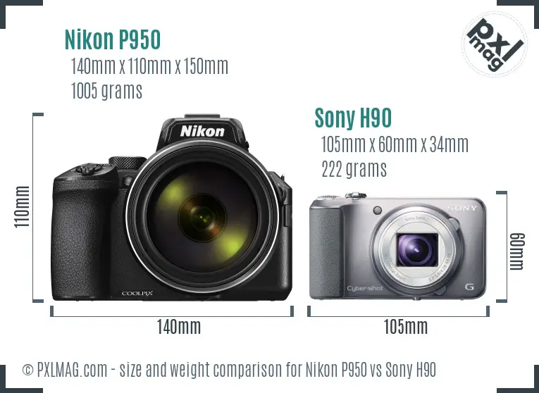 Nikon P950 vs Sony H90 size comparison