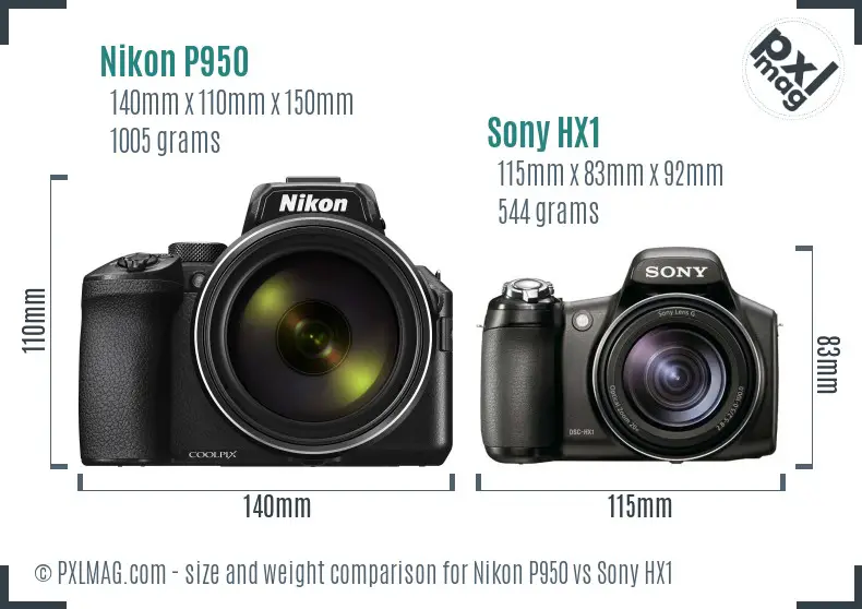 Nikon P950 vs Sony HX1 size comparison