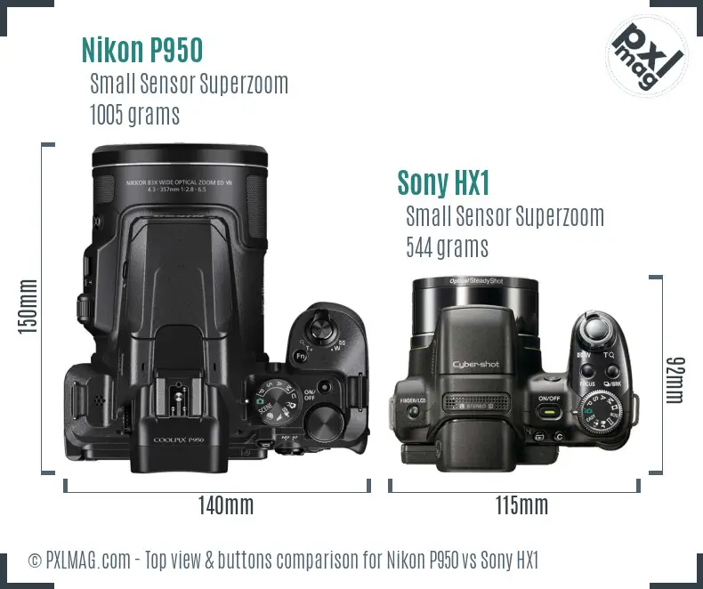 Nikon P950 vs Sony HX1 top view buttons comparison