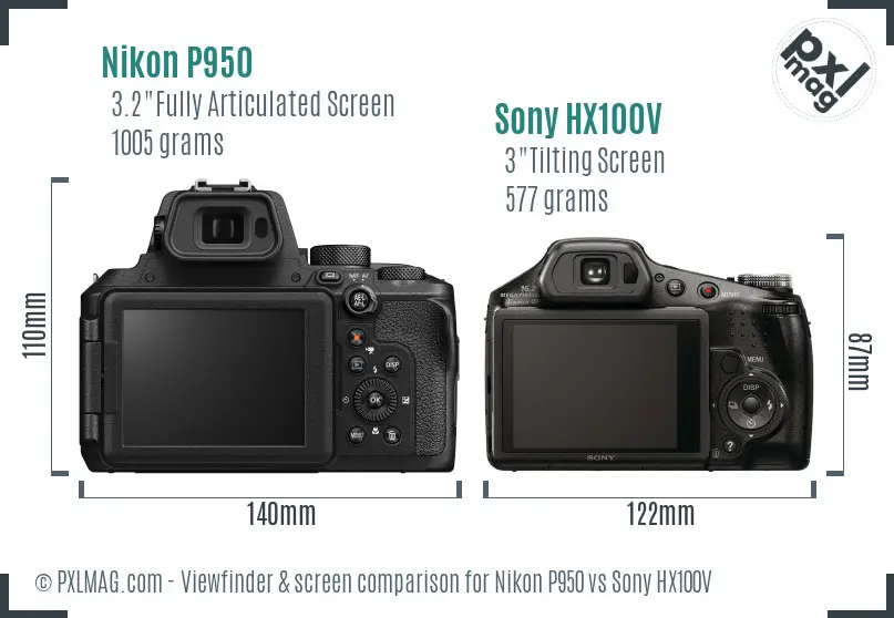 Nikon P950 vs Sony HX100V Screen and Viewfinder comparison