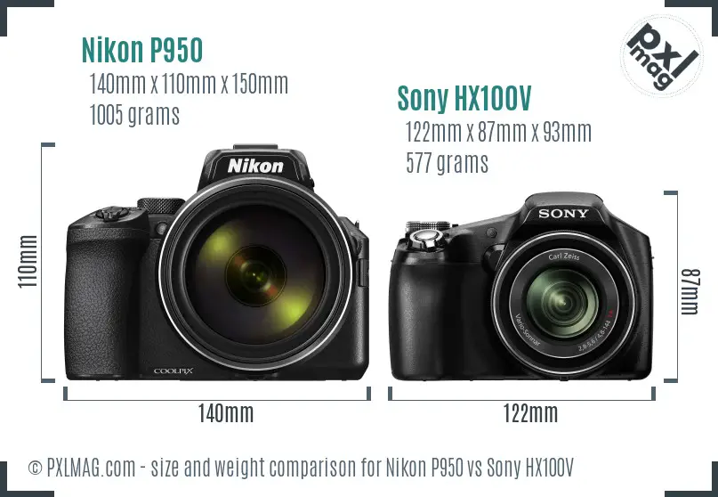 Nikon P950 vs Sony HX100V size comparison