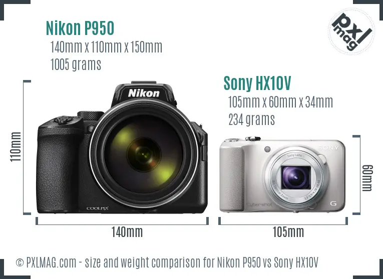 Nikon P950 vs Sony HX10V size comparison