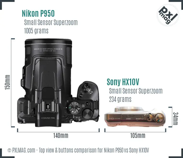 Nikon P950 vs Sony HX10V top view buttons comparison