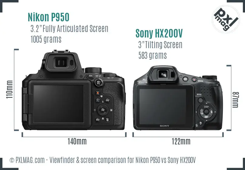 Nikon P950 vs Sony HX200V Screen and Viewfinder comparison