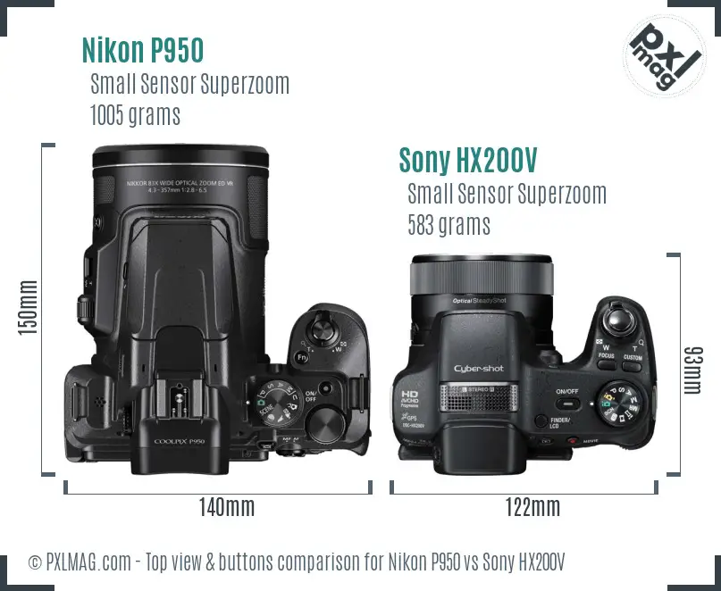 Nikon P950 vs Sony HX200V top view buttons comparison