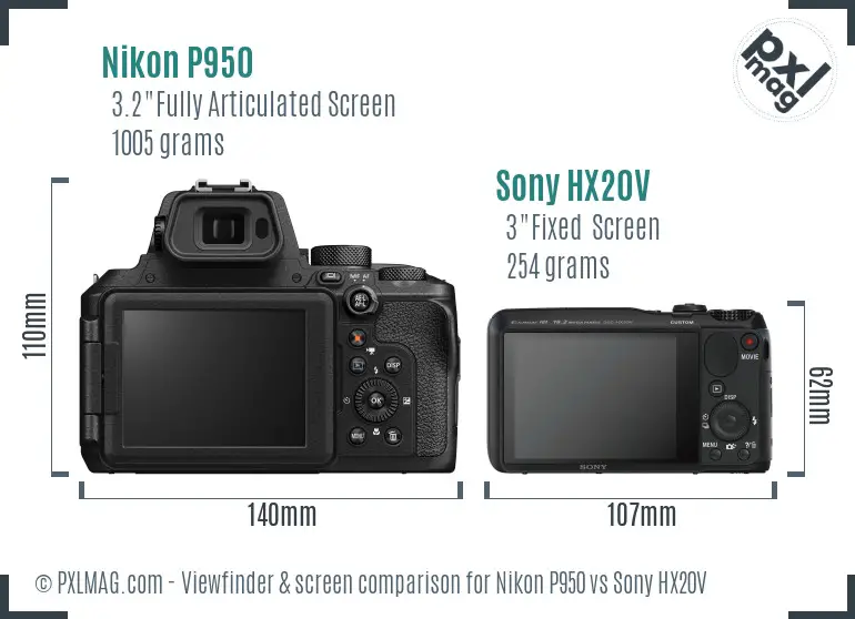 Nikon P950 vs Sony HX20V Screen and Viewfinder comparison