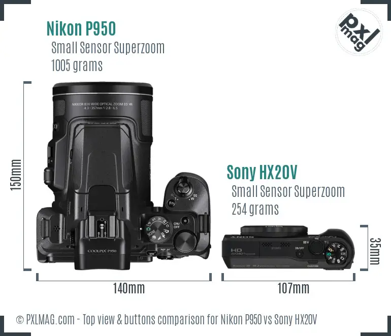 Nikon P950 vs Sony HX20V top view buttons comparison