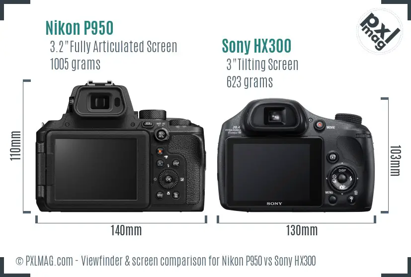 Nikon P950 vs Sony HX300 Screen and Viewfinder comparison