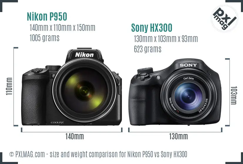Nikon P950 vs Sony HX300 size comparison