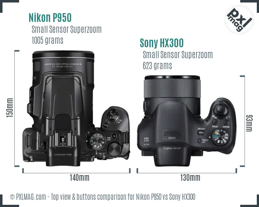 Nikon P950 vs Sony HX300 top view buttons comparison