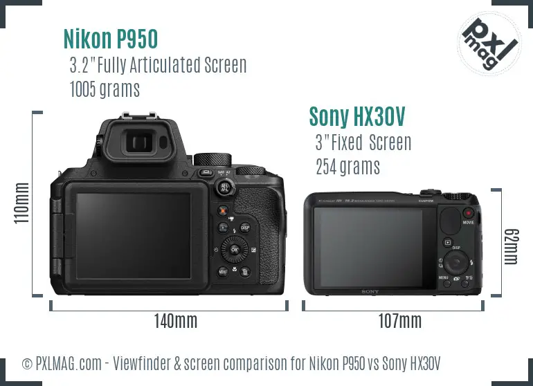 Nikon P950 vs Sony HX30V Screen and Viewfinder comparison