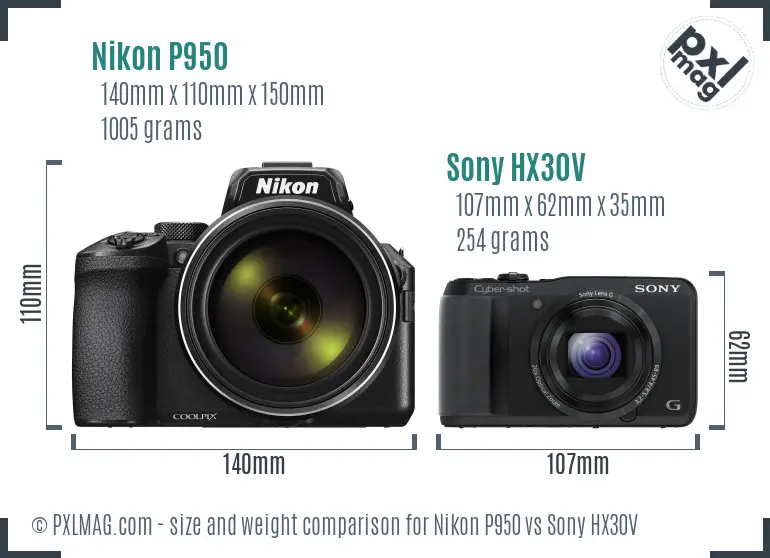 Nikon P950 vs Sony HX30V size comparison