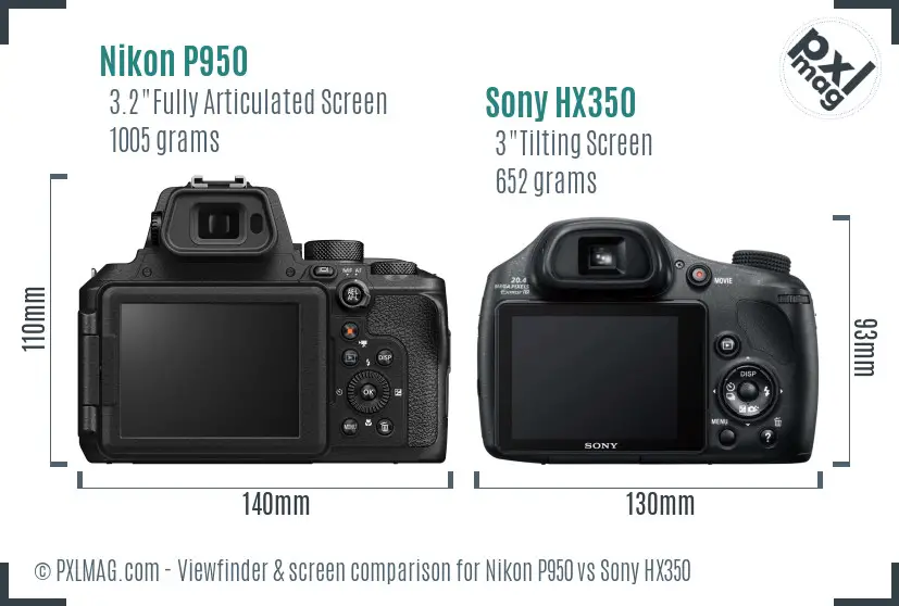 Nikon P950 vs Sony HX350 Screen and Viewfinder comparison