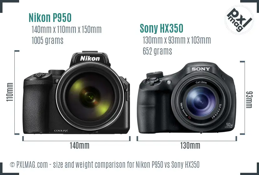 Nikon P950 vs Sony HX350 size comparison