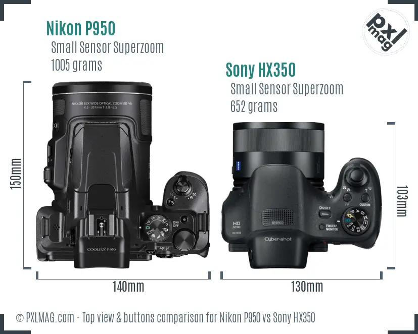 Nikon P950 vs Sony HX350 top view buttons comparison