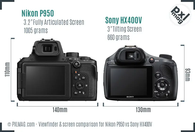 Nikon P950 vs Sony HX400V Screen and Viewfinder comparison