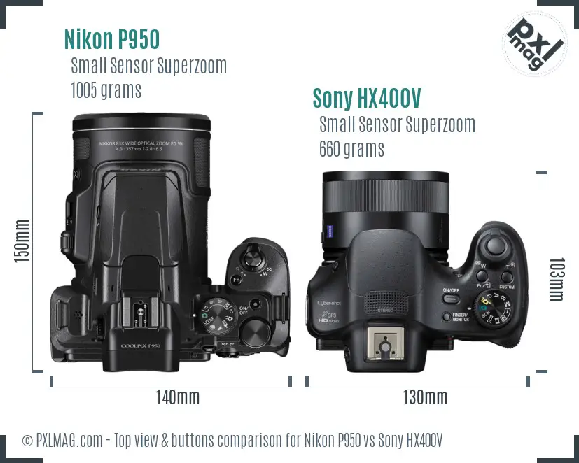 Nikon P950 vs Sony HX400V top view buttons comparison
