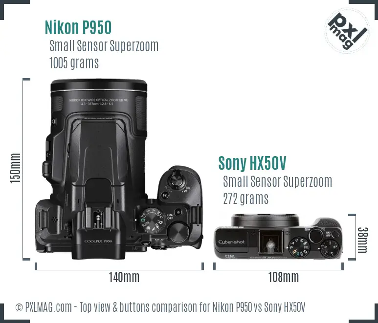 Nikon P950 vs Sony HX50V top view buttons comparison