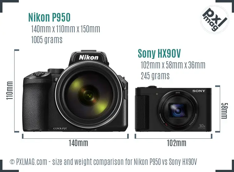 Nikon P950 vs Sony HX90V size comparison